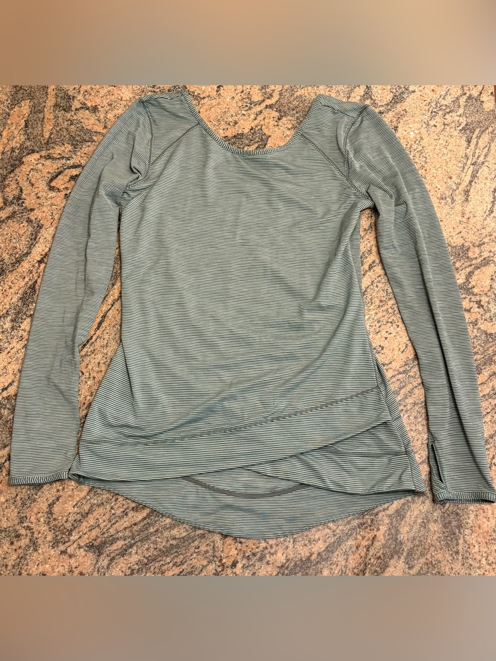 Zella Striped Layer Me Pullover Top Long Sleeve Activewear Shirt with Thumbholes